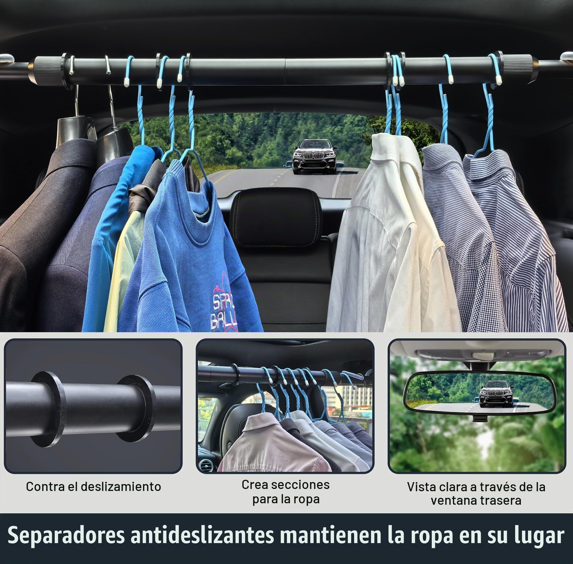 Perchero extensible de alta resistencia para ropa de coche, de 30 a 66 pulgadas, barra colgante de secado de tela de viaje para SUV, camión, caravana, armario de vehículo, barra de metal negro para