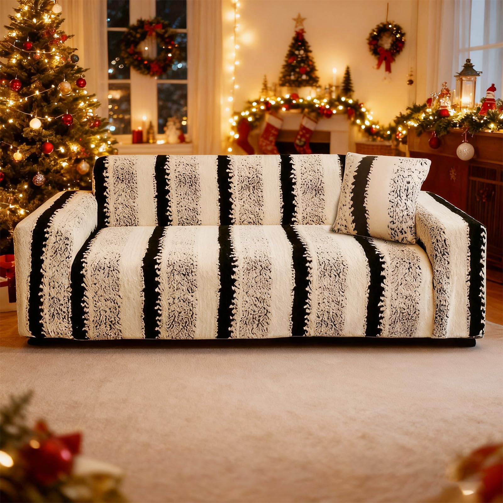 LiveGo Stretch Velvet Sofa Slipcover Furniture Protector Non Slip Universal Sofa Covers 1 2 3 4 Seater Couch Covers 1 Peice Couch Slipcover+1 Pillow Cover for Sectional Sofa(Velvet Black, 4 Seater)