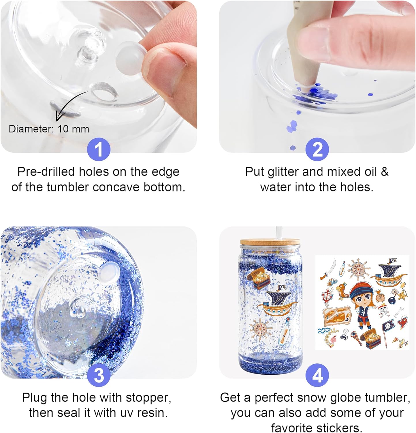 2 Pack Acrylic Snow Globe Tumbler with Bamboo Lids and Straws 16 oz Plastic Snowglobe Tumbler with Pre Drilled Hole Clear Double Wall Snowglobe Cups for Snow Globe Glitter DIY - Image 2