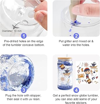 2 Pack Acrylic Snow Globe Tumbler with Bamboo Lids and Straws 16 oz Plastic Snowglobe Tumbler with Pre Drilled Hole Clear Double Wall Snowglobe Cups for Snow Globe Glitter DIY
