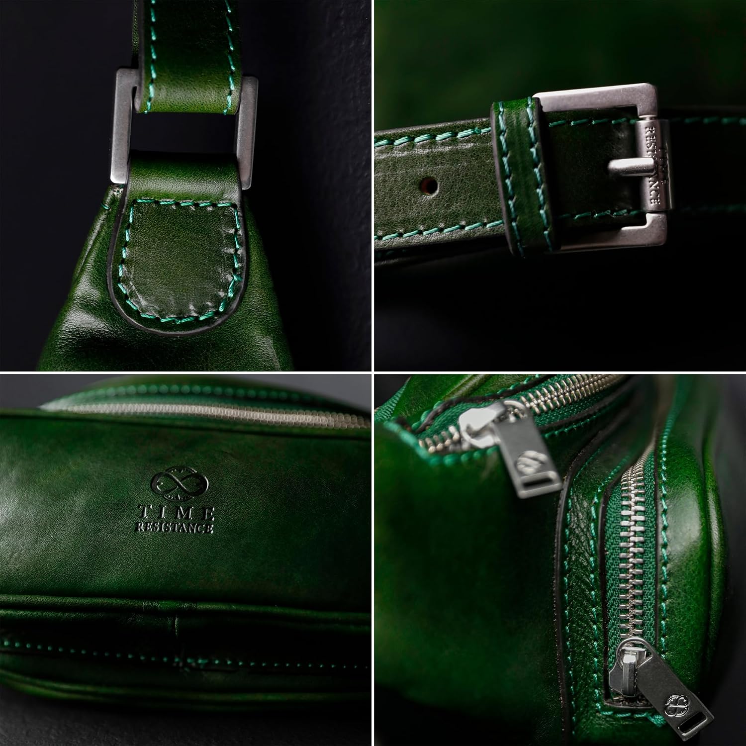 Time Resistance Leather Waist Pack - Belly Bag, Belt Bag, Fanny Pack - Handmade in Italy (Green)