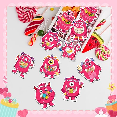 Miniatura 4 de Mczan Paquete de 32 tarjetas de San Valentín para el aula infantil, tarjetas de monstruo feliz San Valentín para niños, divertidas tarjetas de