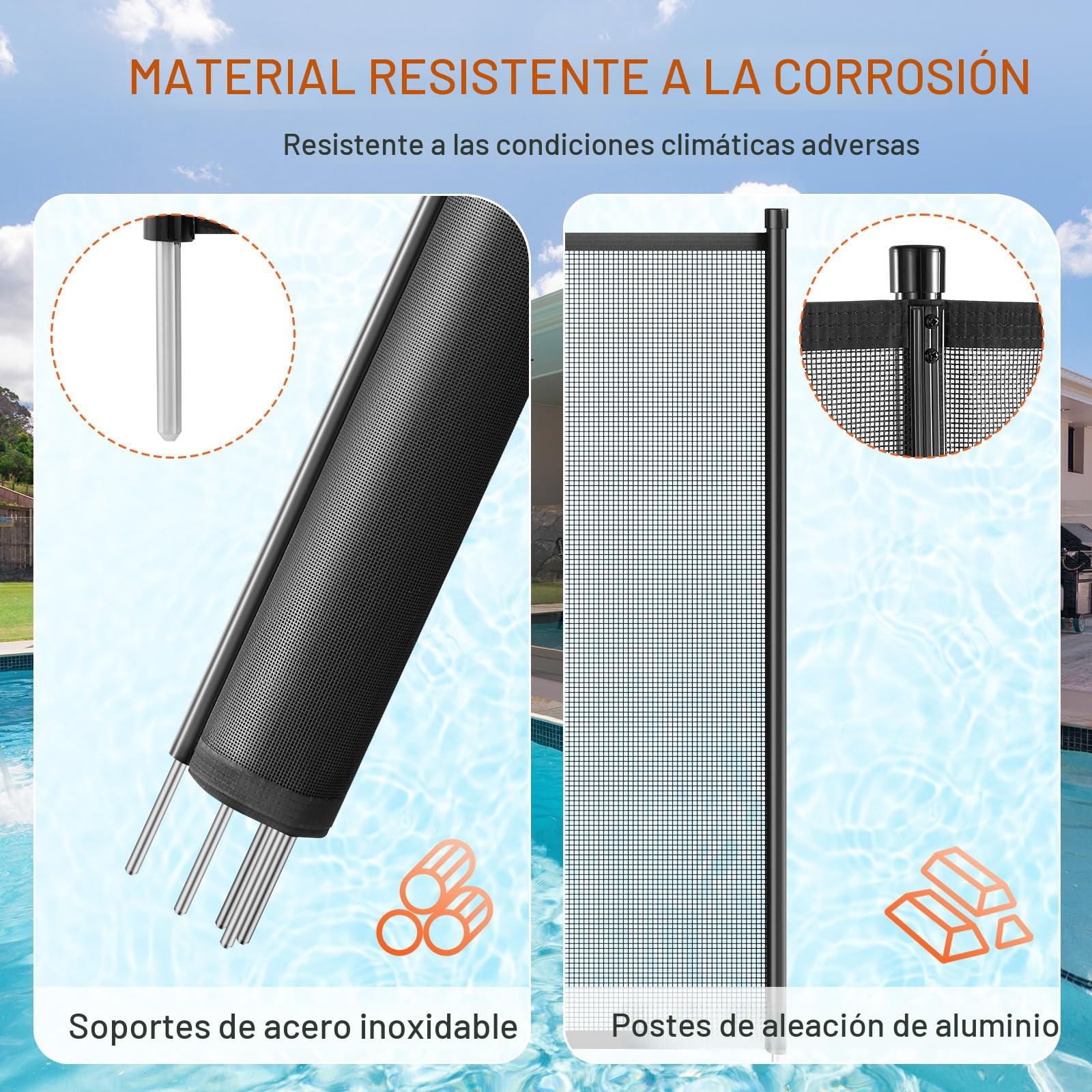 VEVOR Valla para Piscina, Barrera para Piscina Enterrada 1,21x29,26 m Valla de Seguridad Plegable Desmontable Varilla de Aluminio Tejido de Malla de PVC Teslin 340 g/m² para Protección Niños Mascotas