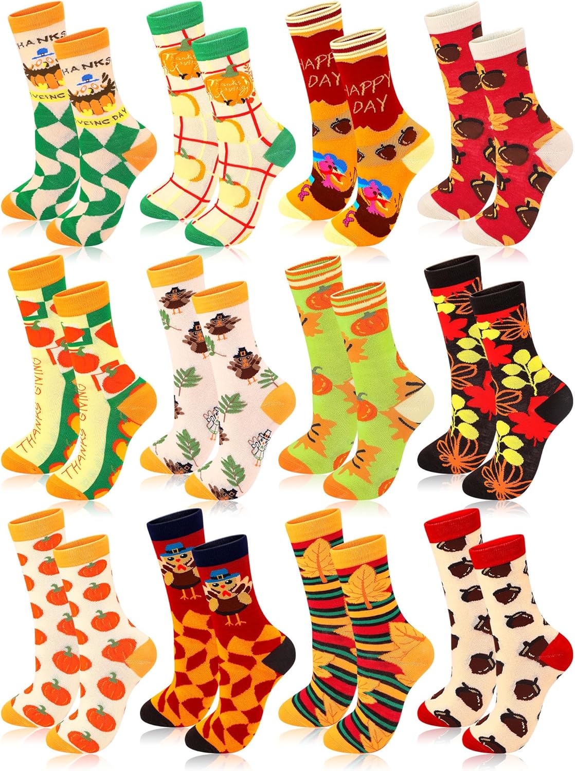 Toulite 24 Pairs Thanksgiving Socks Men Women Girls Socks
