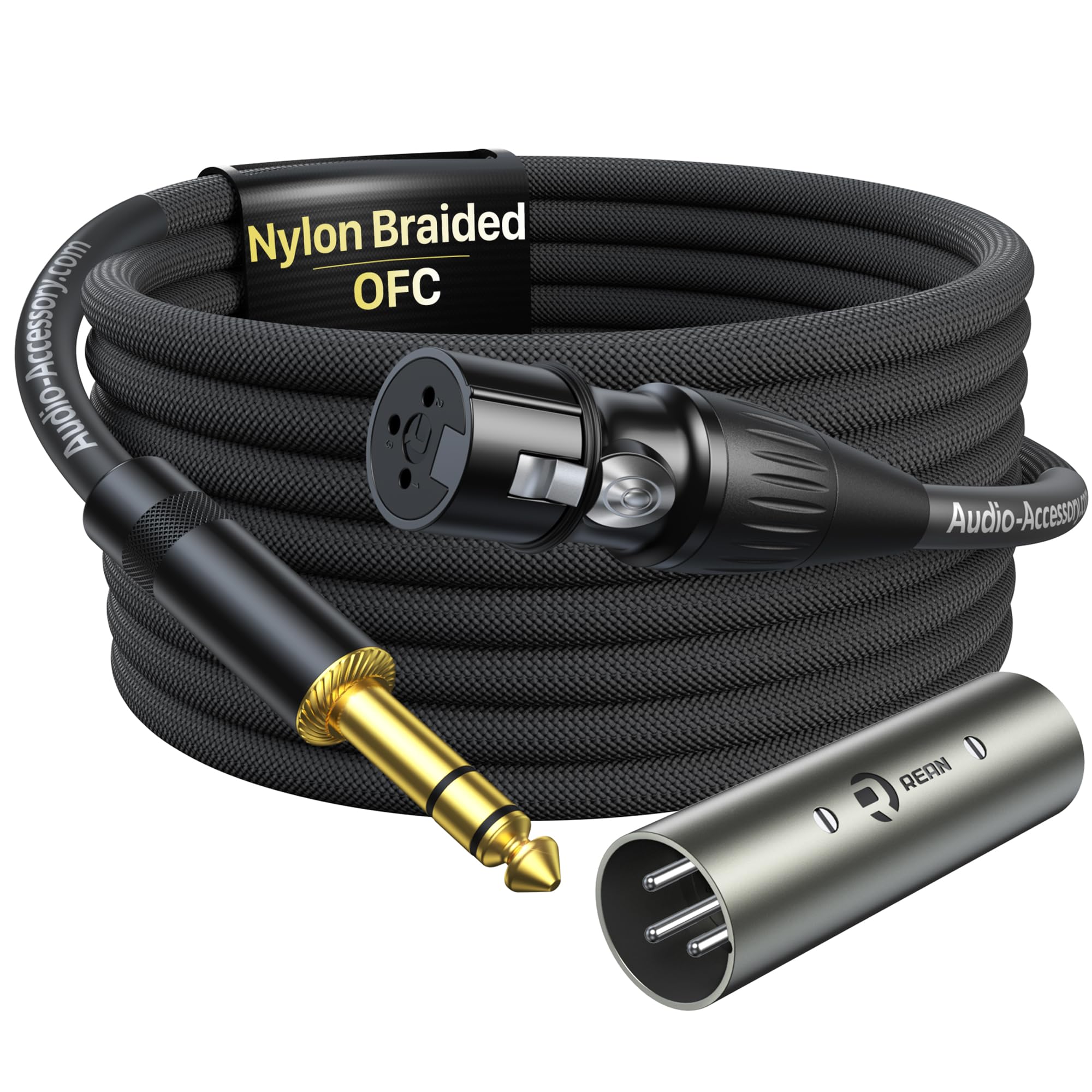 Cable XLR hembra a 1/4 con adaptador XLR macho a macho, conectores Rean de Neutrik, cable TRS a XLR trenzado de nailon reforzado con Kevlar, cable equilibrado de cuarto de pulgada a XLR hembra, 10