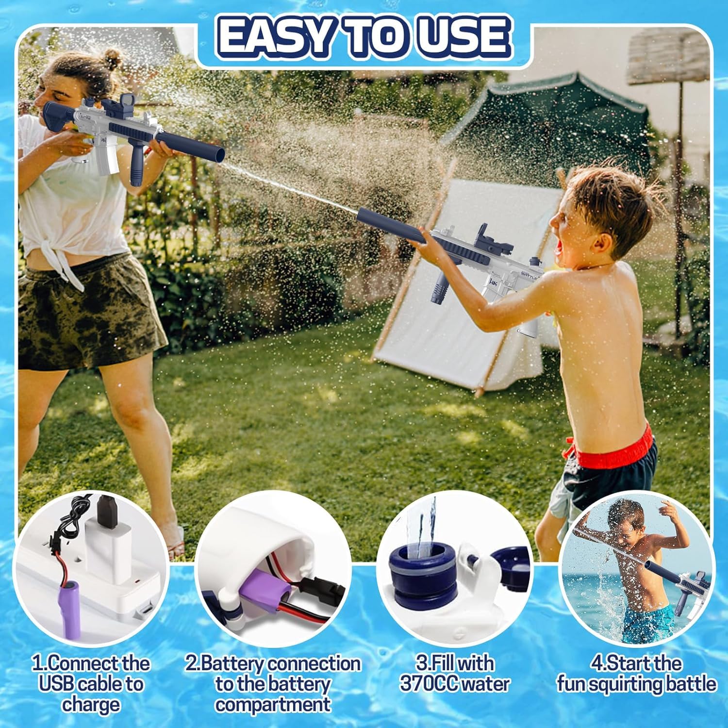Pistole ad Acqua elettrica 2025, Caproka Pistola acqua elettrica, Water Gun Automatico, Giocattolo Blaster per Bambini e Adulti, Giocattoli da gioco per tiro in piscina per acqua all'aperto