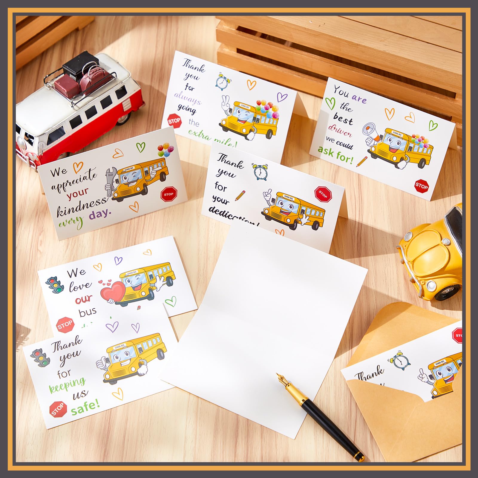 Motiskyy Paquete de 24 tarjetas de agradecimiento para conductor de autobús escolar con sobres, tarjeta de agradecimiento, regalo de jubilación, regalo de fin de año, para conductor de autobús