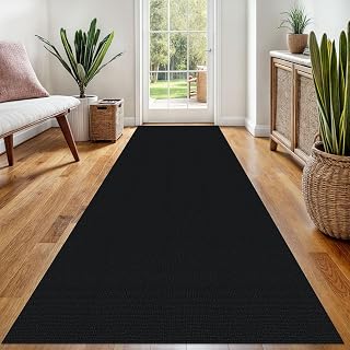 EARTHALL Washable Runner Rug, Non Slip Foyer Runner, 3x8 Ft, Black Heather