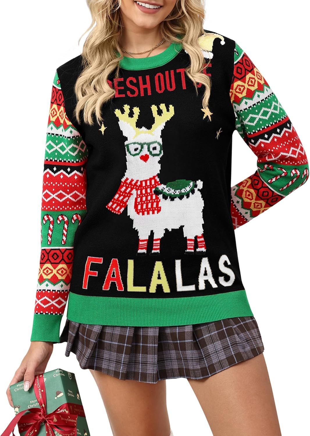 Women's Ugly Christmas Sweaters Funny Pattern Cute Xmas Sweaters Holiday Party Long Sleeve Knit Pullover Tops