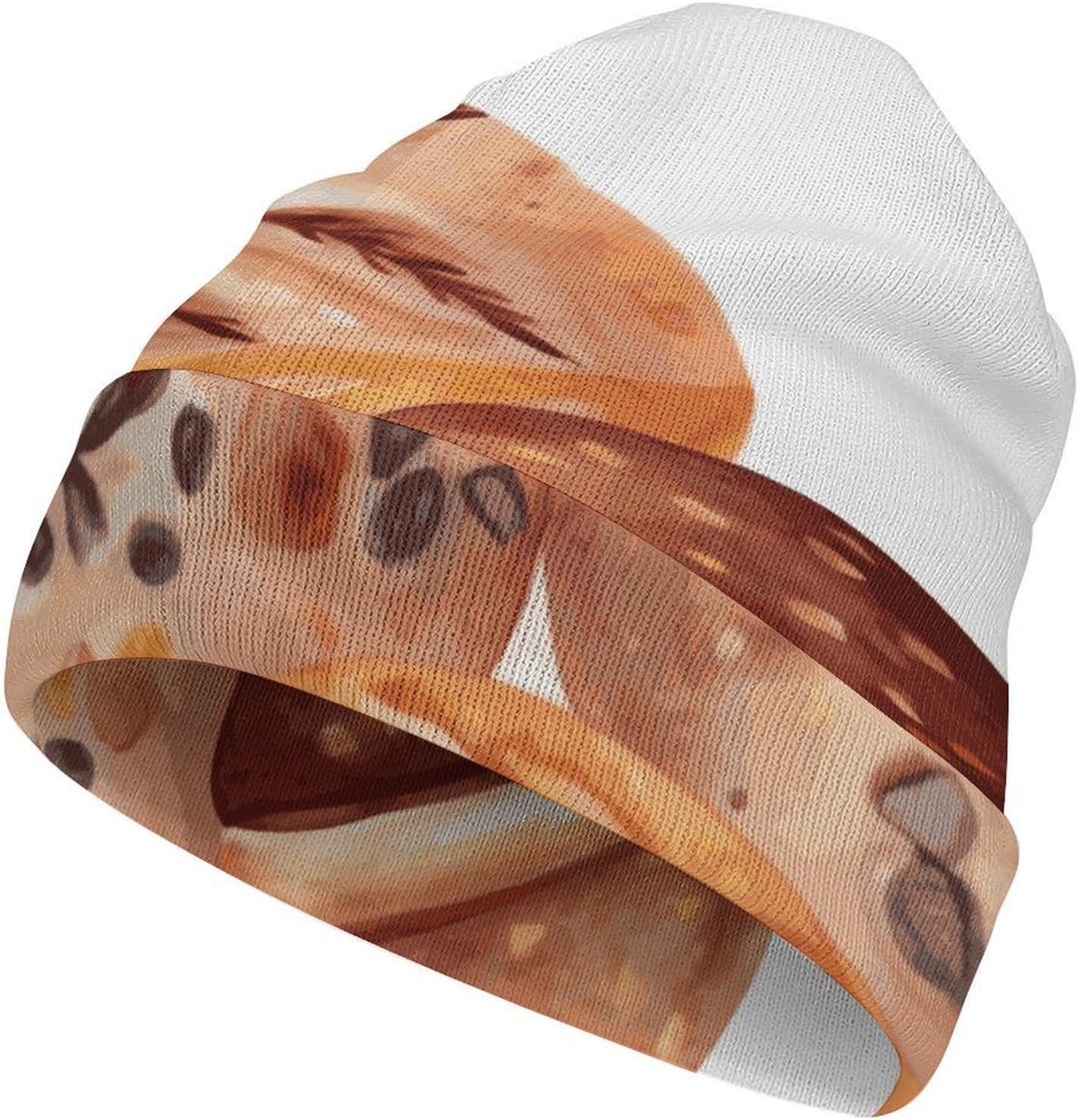 Wide Brim Beanie Hat, Painted Bread Printed Beanie Hat,Women Soft Stretch Ski Hat,Universal Knitted Hat