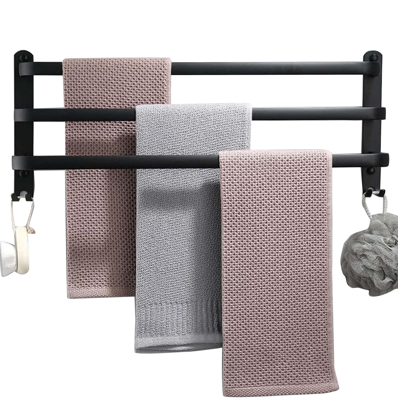 Porte-serviettes douche 60cm avec 3 crochets amovibles anti-glisse