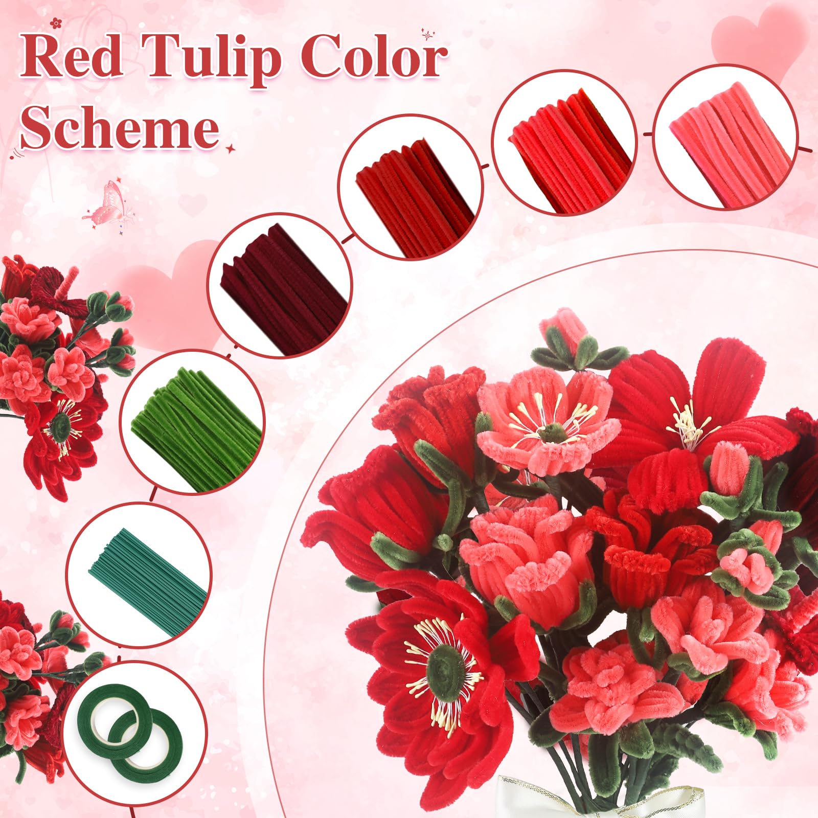 Pfeifenputzer Set 1000 Stück 18 Farben Blumenstrauß DIY Basteln Geschenke Dekorieren