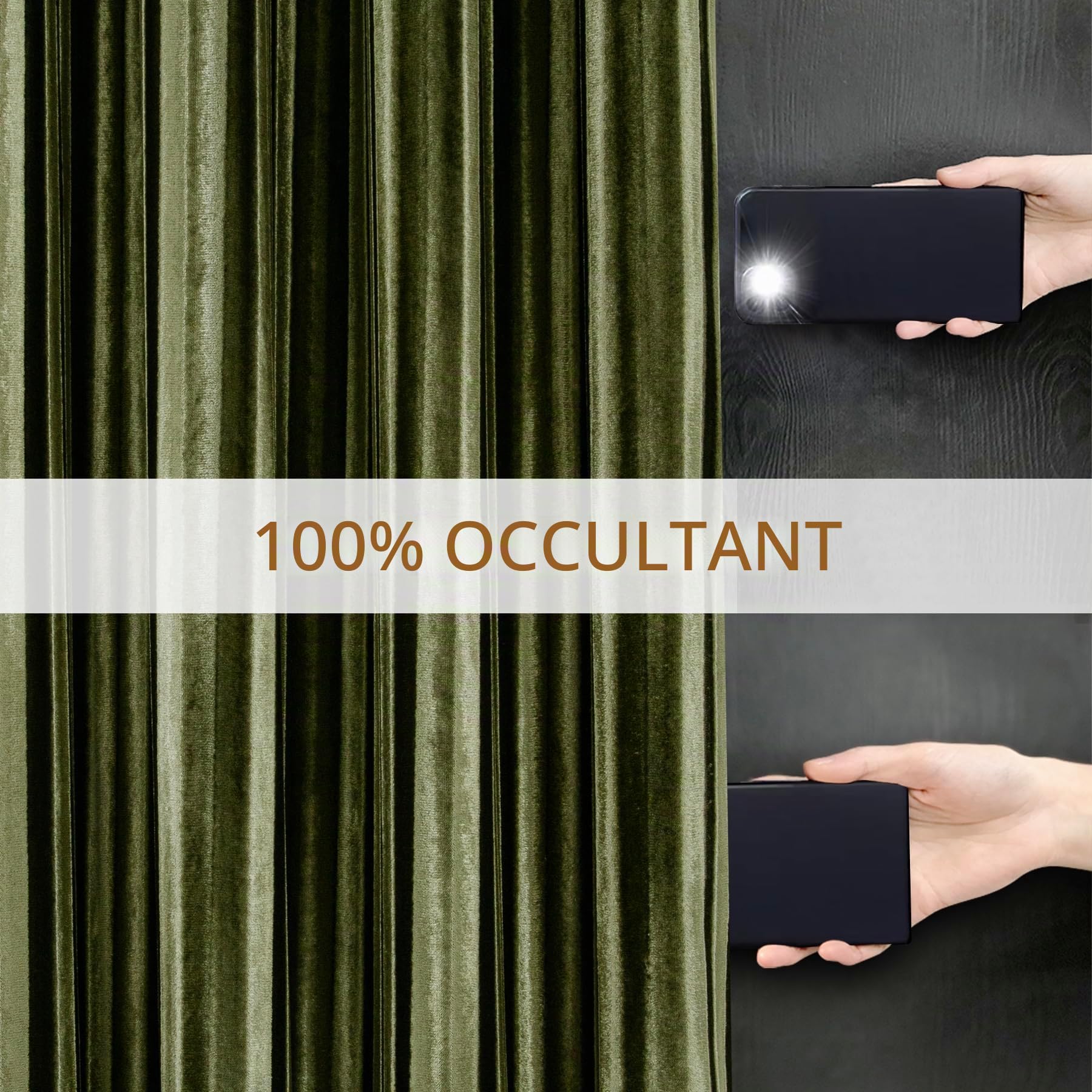 always4u Rideau 100% Occultant en Velours à Longues Rayures, Double Rideaux Isolation Thermique avec Oeillets, pour Salon Chambre Cuisine, Élégant,Vert Olive 140x245cm Lot de 2