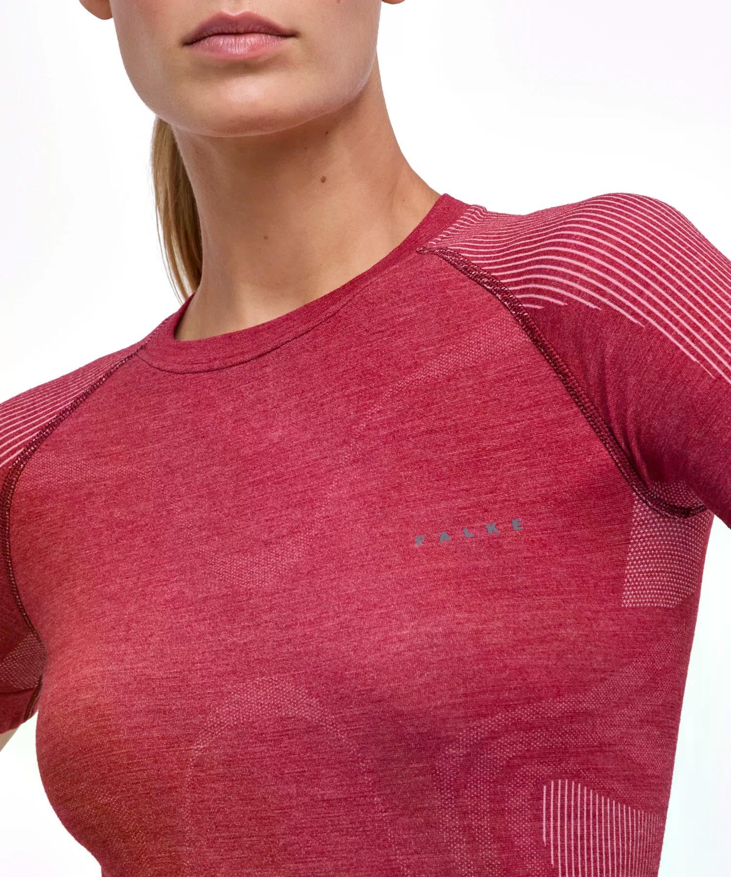 FALKE Kobiety Warstwa podstawowa (góra) Wool-Tech Light W S/s Ts wełna materiał funkcjonalny regulujące klimat 1 Sztuka, Czerwony Ruby 8830, L