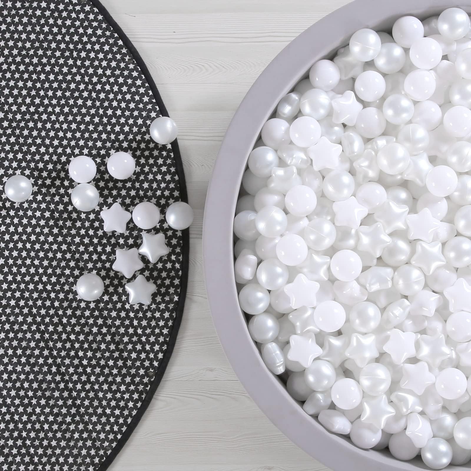 Ball Pit Balls for Toddler, Baby Plastic Playballs Kids Soft Pastel Pelotas Non-Toxic BPA-Free, Pearl White+White Star Balls,100 Balls