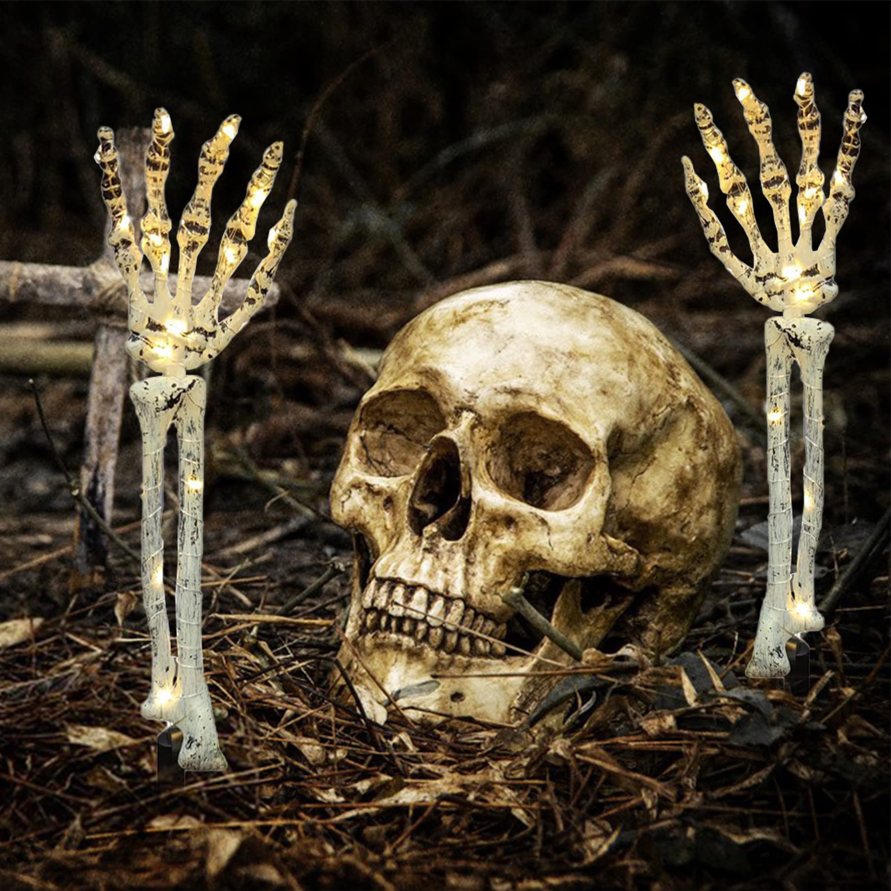 Leuchtendes Skelett-Set Für Halloween – Mit Totenkopf, Händen & LED-Lichtern. Grusel-Deko Für Garten & Party