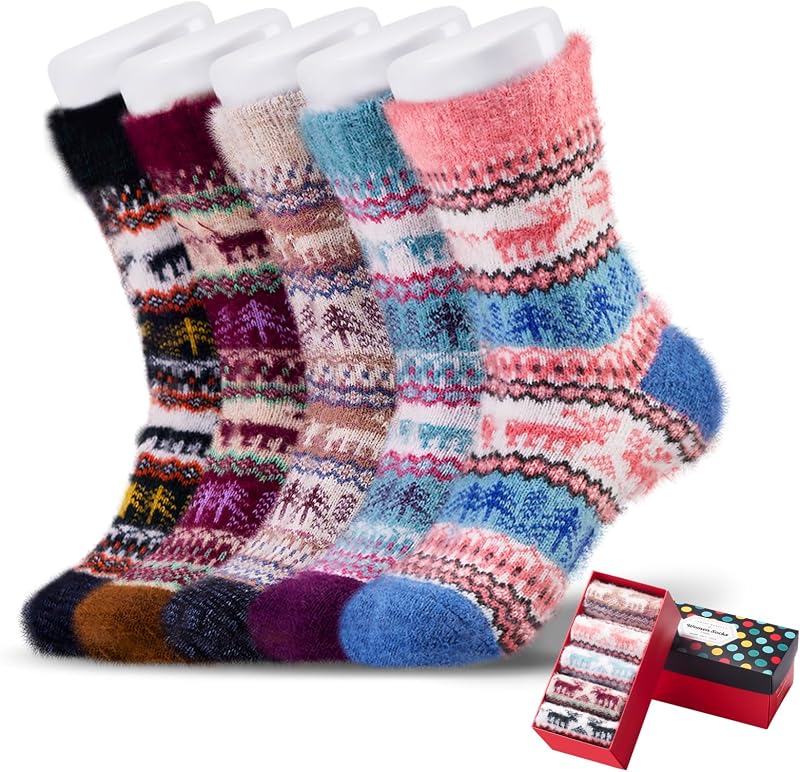 ICEIVY Womens Socks Wool Vintage Thick Fuzzy Multicolor-fs-dm-k in Multicolor-fs-dm-k