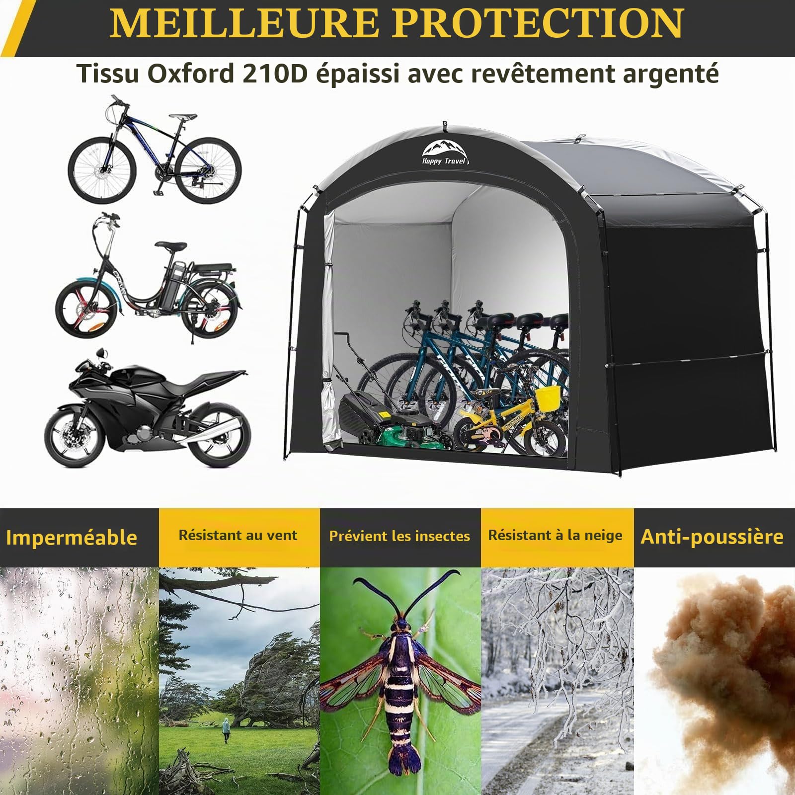 Garvee Abri Extérieur de Stockage pour 4 à 5 Vélos ou Motos, Noir