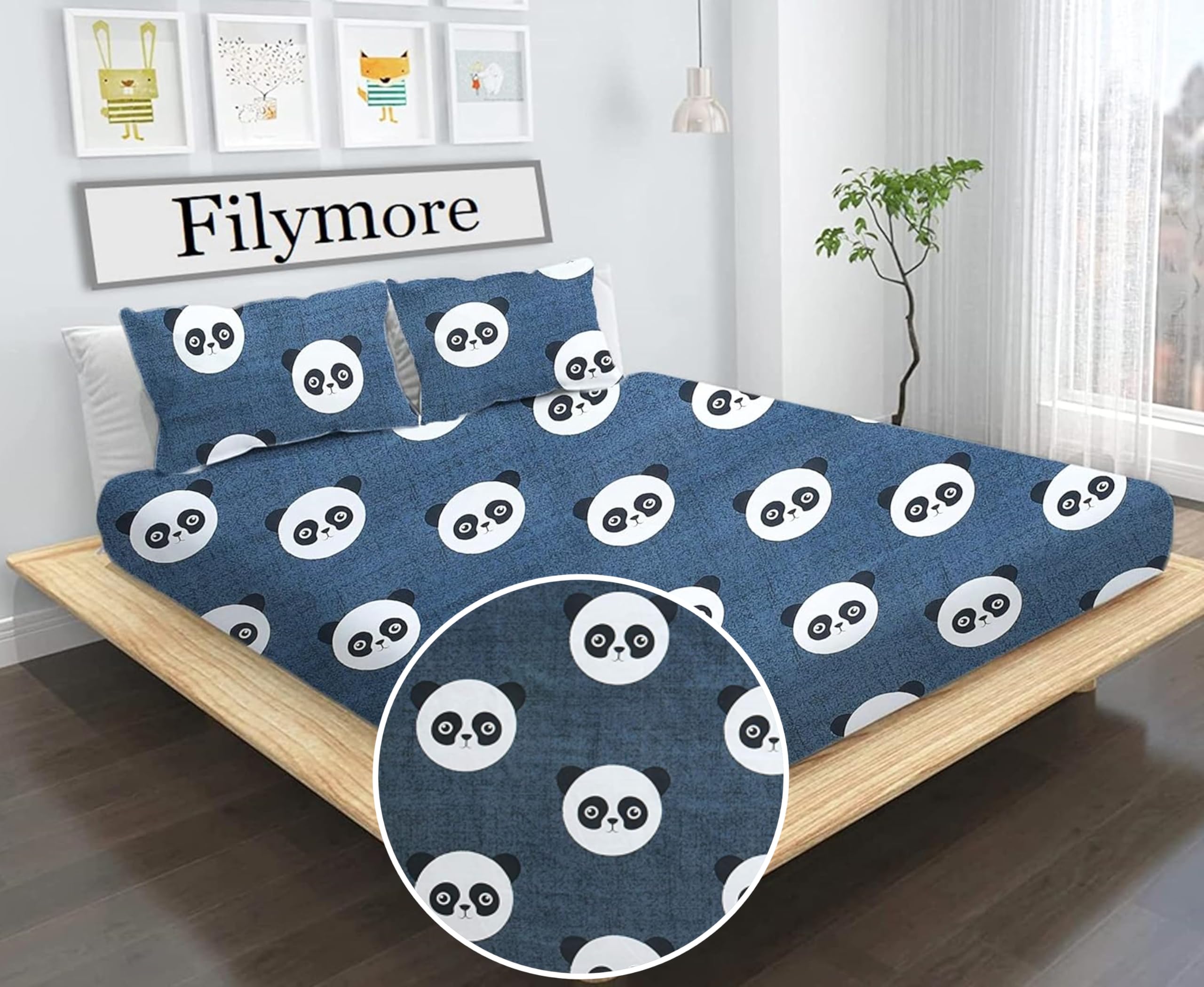 Filymore Panda Double Bedsheet 240 TC Made with Microfiber Wrinkle Free Soft Hypoallergenic | Queen Size for Kids Room (90x90 Inches(Boys Girls Room)(Black)