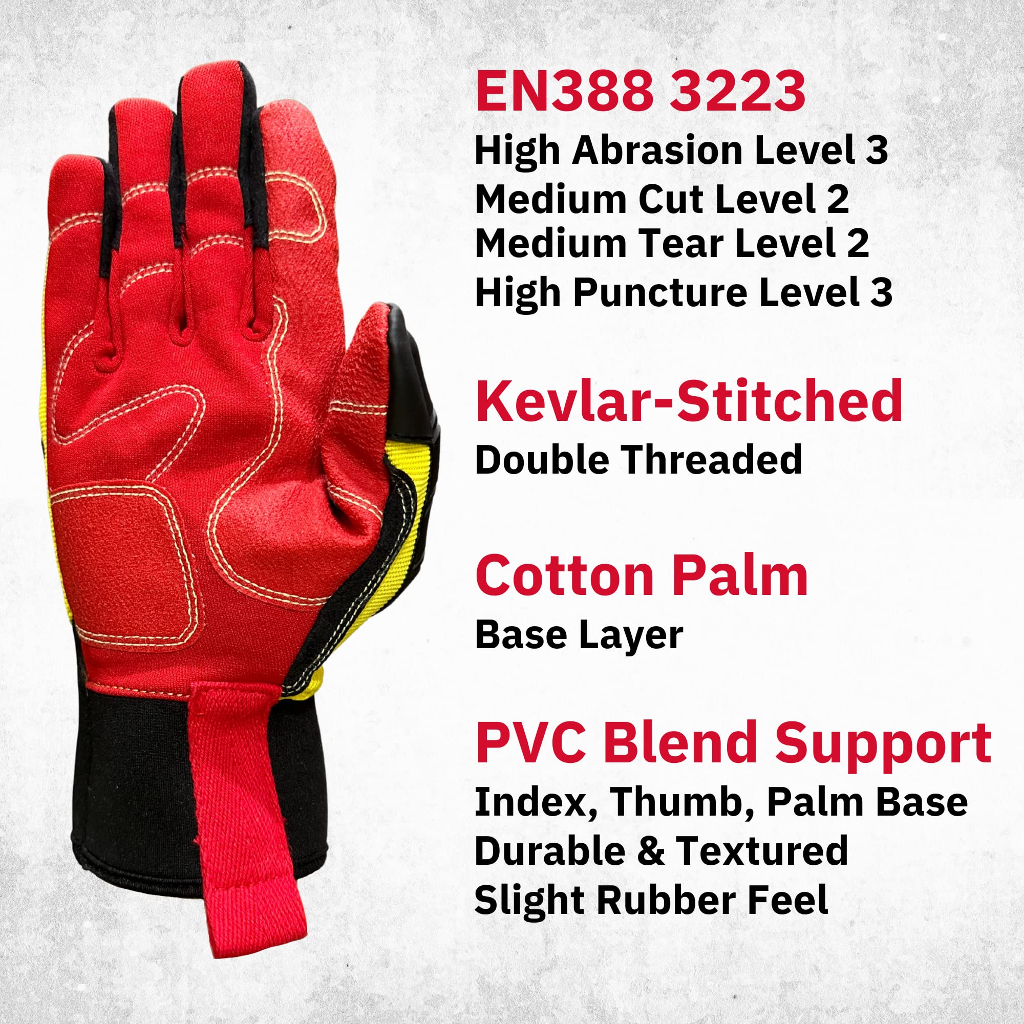 Cestus Tow Grip, Impact Gloves, Kevlar Stitched, Textured PVC Palm Support, Work Gloves Men, EN388 3223 (Large)