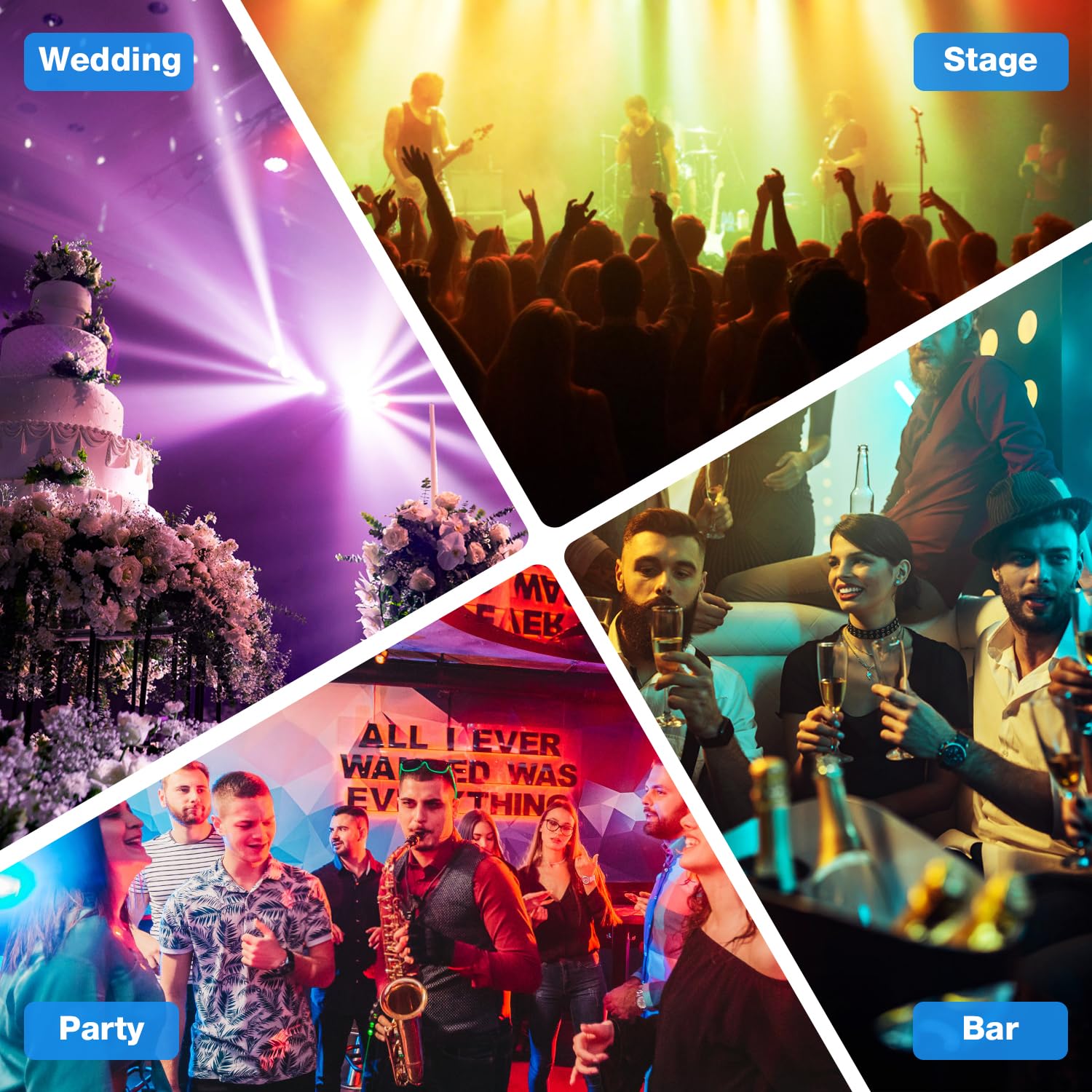 Focos Par LED RGB 3 en 1 con 84 LEDs, Control DMX y Activación Sonido para Discoteca DJ Escenarios Fiesta Bodas Halloween, 2 Pcs