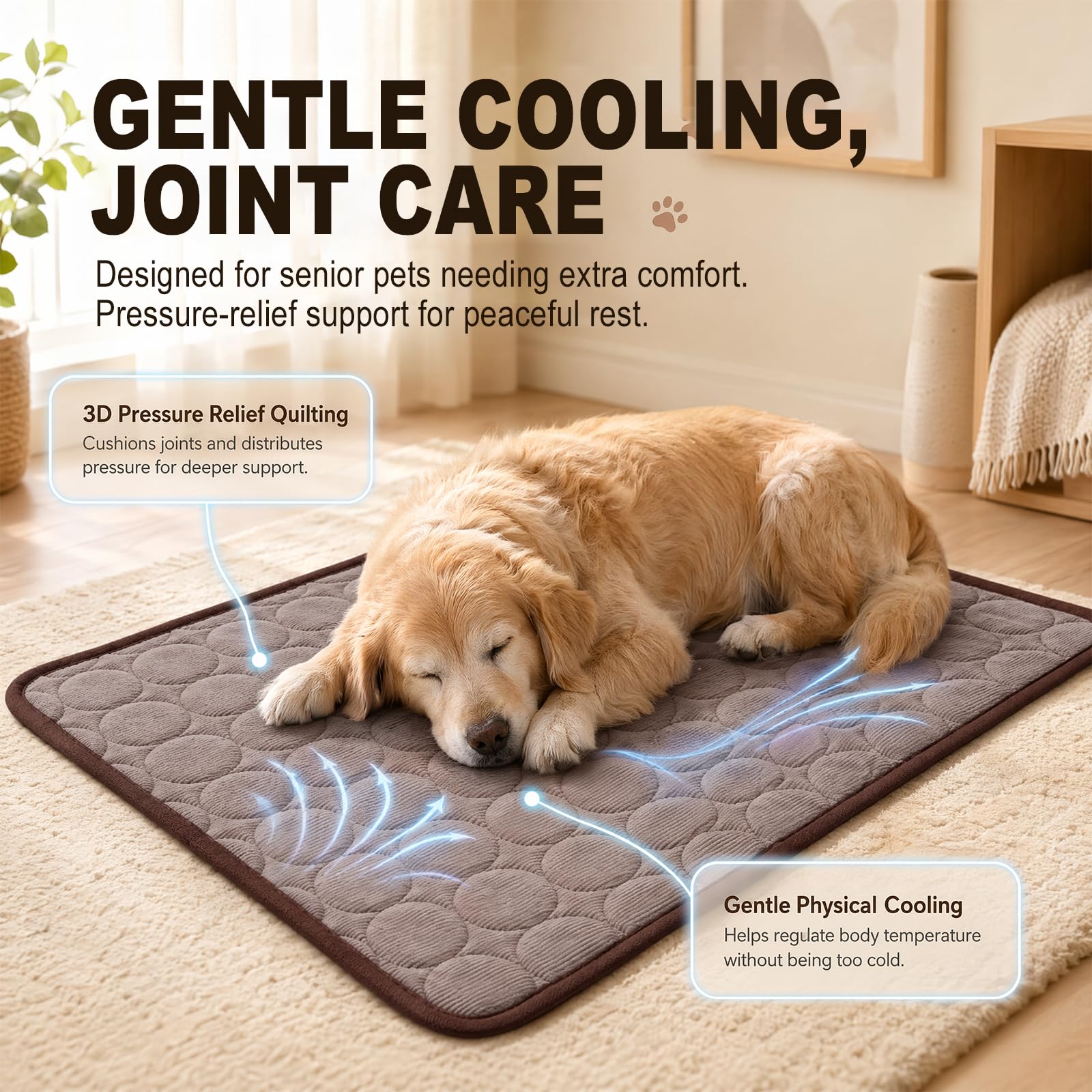 Yuragim Kühlmatte für Hunde Groß, Selbstkühlende Hundematte Sommer 100x70 cm, Kühldecke für Hunde und Katzen, Waschbar Kühlkissen, rutschfeste Hundematte Kühlend für Zuhause Auto Reise, Braun