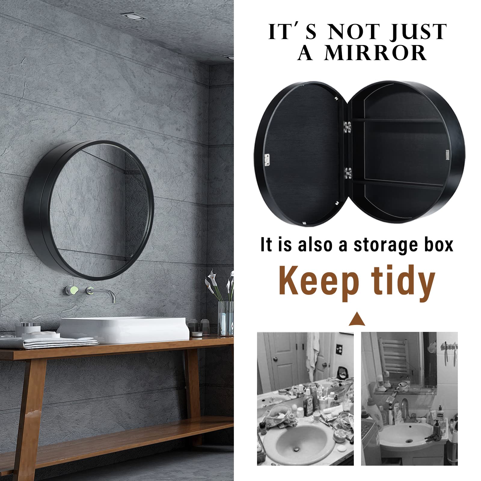 SDK Round Bathroom Mirror Bathroom Wall Storage Mirror