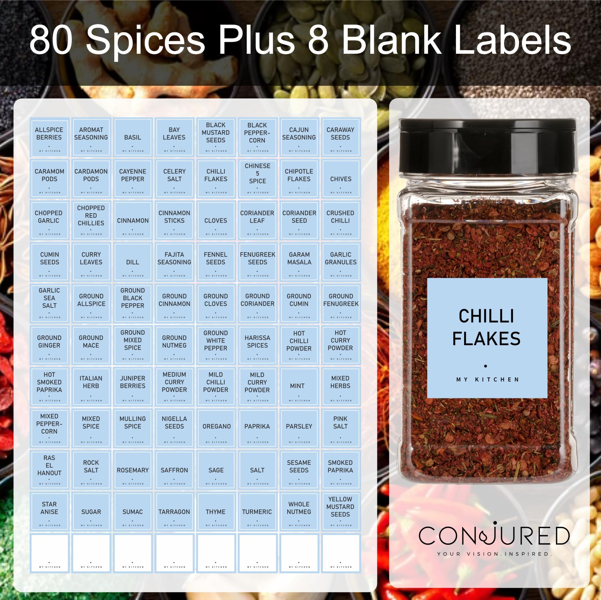 Spice Jar Labels - Blue Chalk, Chalk Blue, 30 x 30mm - Image 4