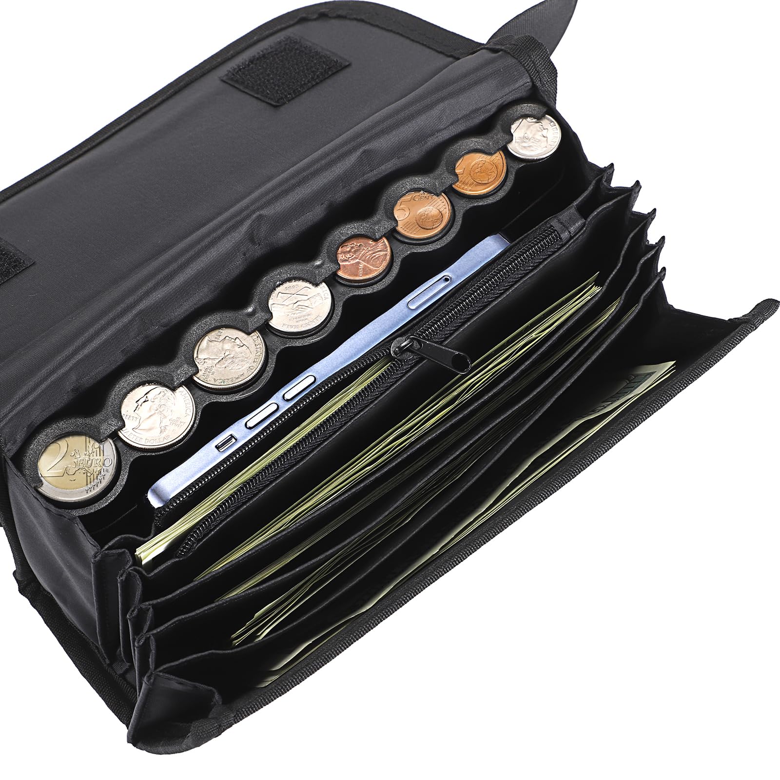 Porte-Monnaie Euro Sac de Rangement de Pièces avec Ceinture de Transport Noir