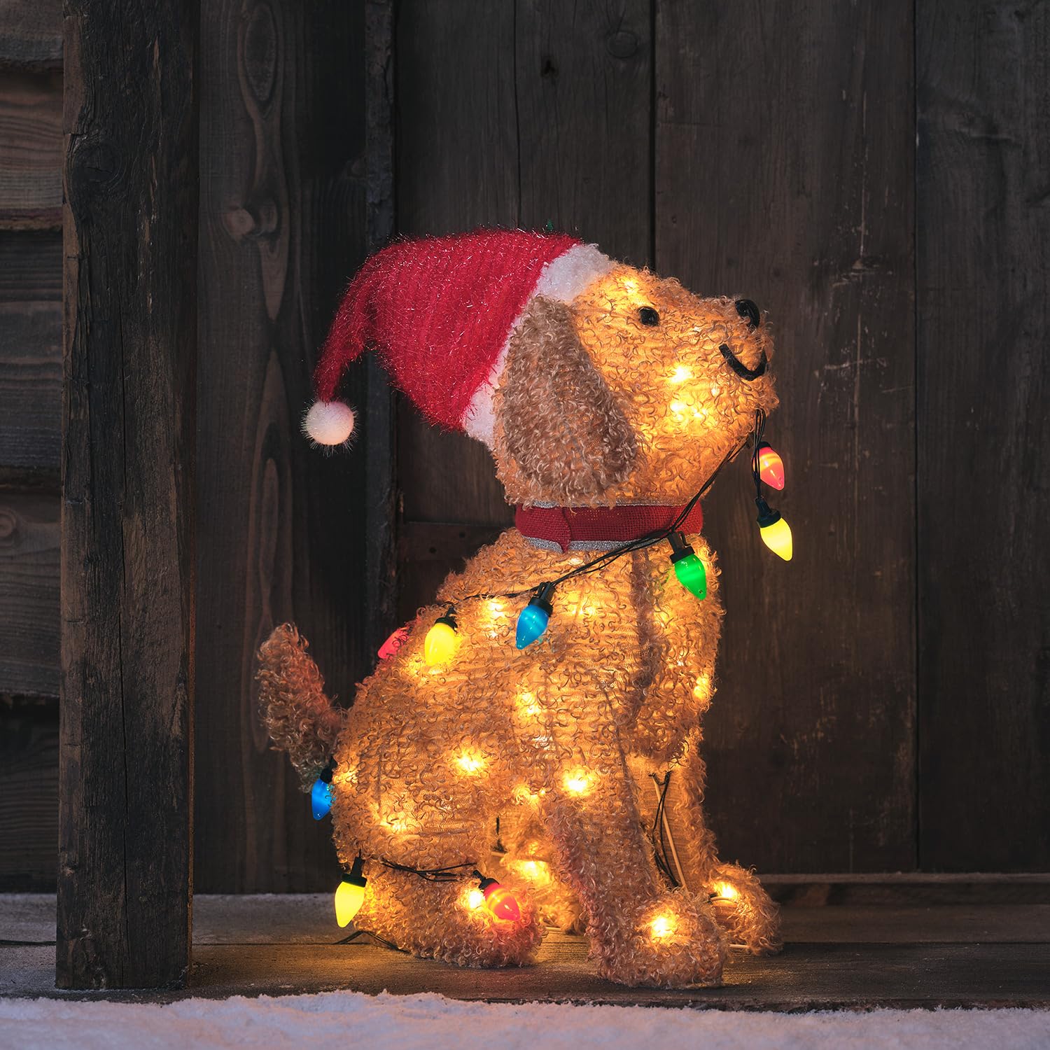 Lights4fun 53cm LED Hund mit Lichterkette Hund Figur innen und außen Weihnachtsfigur Hund Weihnachtsdeko Weihnachtsbeleuchtung Außen Hunde Figur