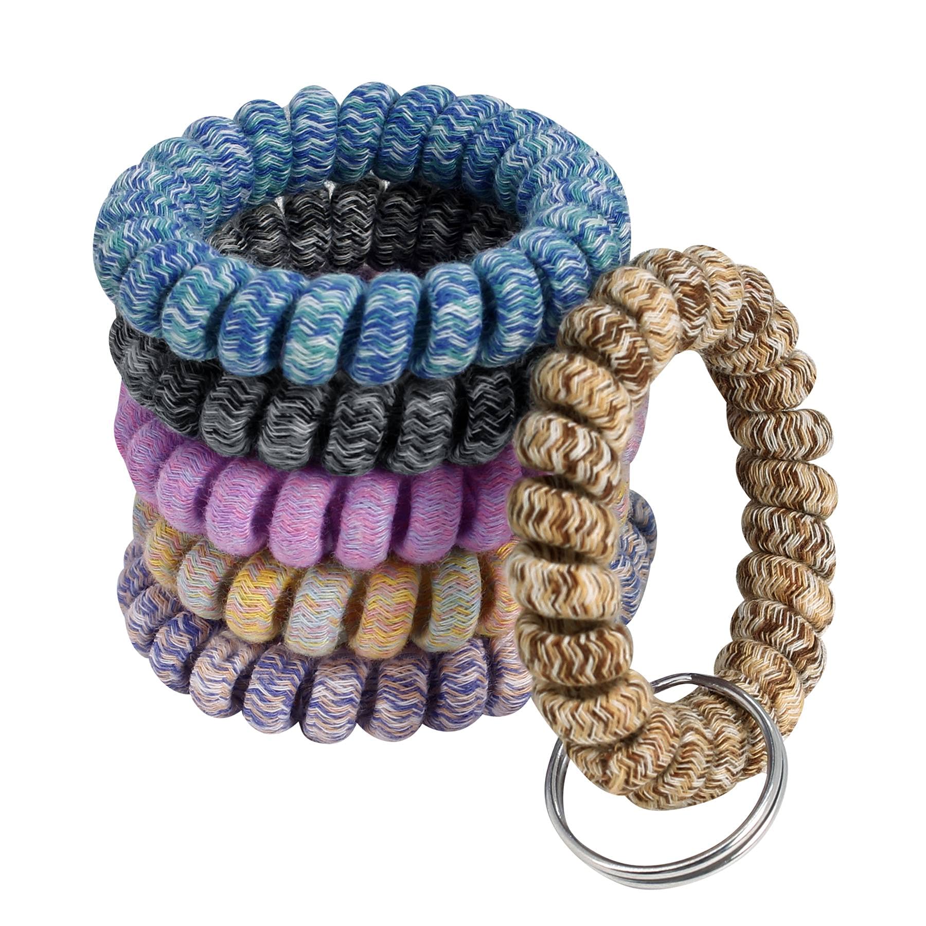 BIHRTC Pack of 6 Keychain Bracelet Wristlet Wrist Key Chain Holder Spring Wristband Flexible Spiral Wrist Coil Spring Stretchable Spiral Key Rings for Gym Pool ID Badge Sports