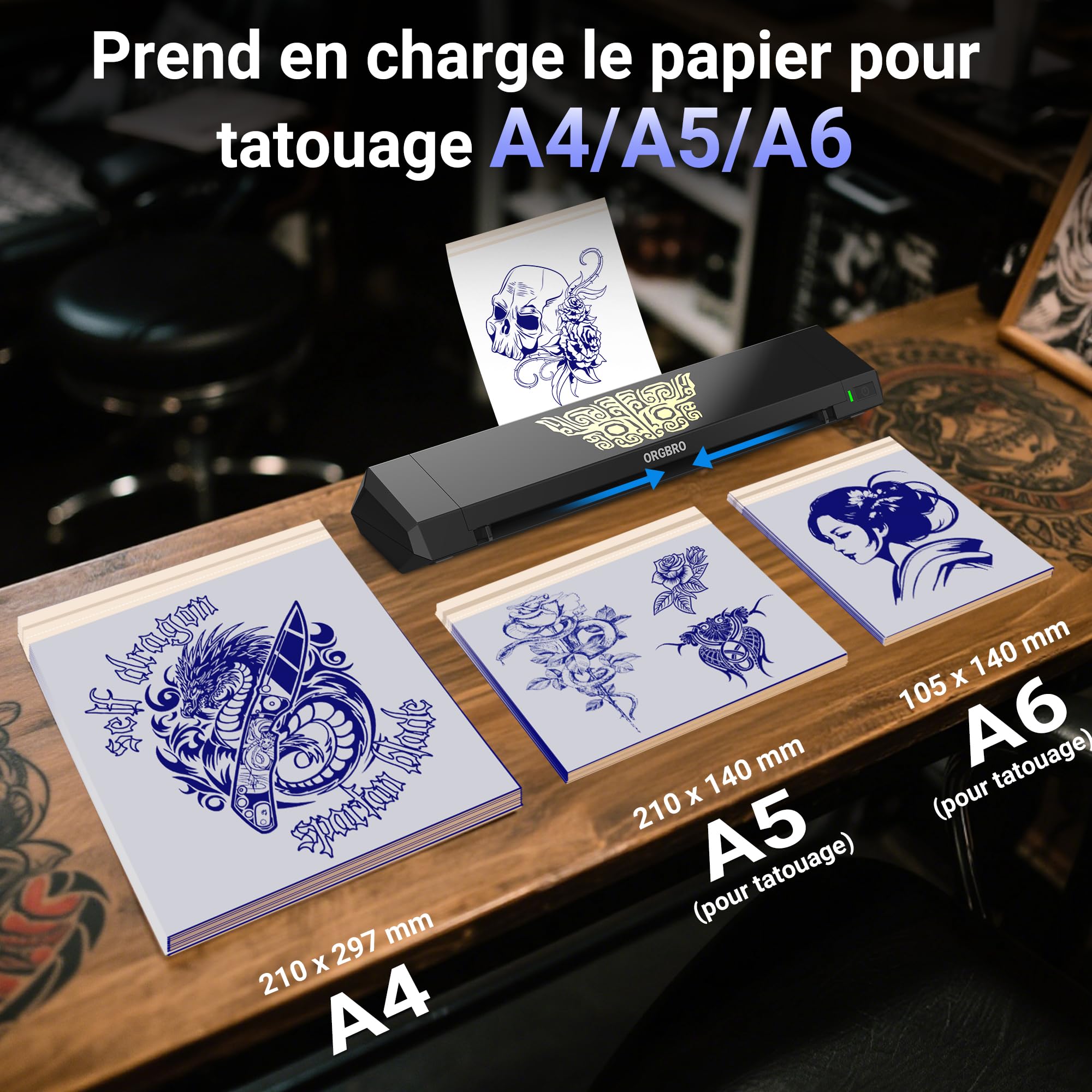 ORGBRO X8 Imprimante Stencil Tatouage Transfert Thermique Bluetooth 30 Feuilles Papier