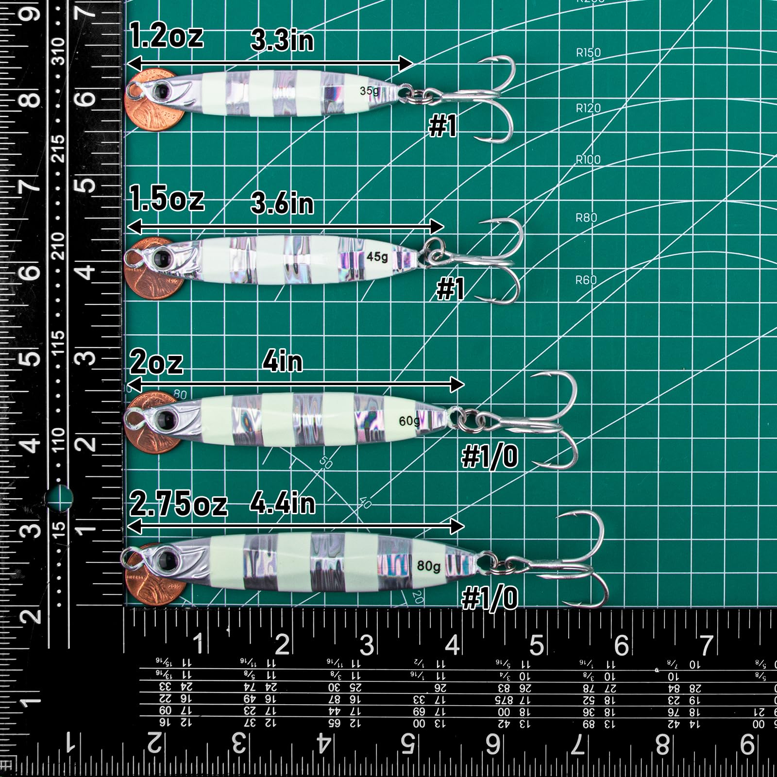 Dr.Fish Confezione da 3 esche da pesca in acqua salata Jigging Cucchiaio Esche da pesca Offshore Glow Verticale Diamante Metallo Casting Jig Acqua Salata Striper Snapper Sgombro