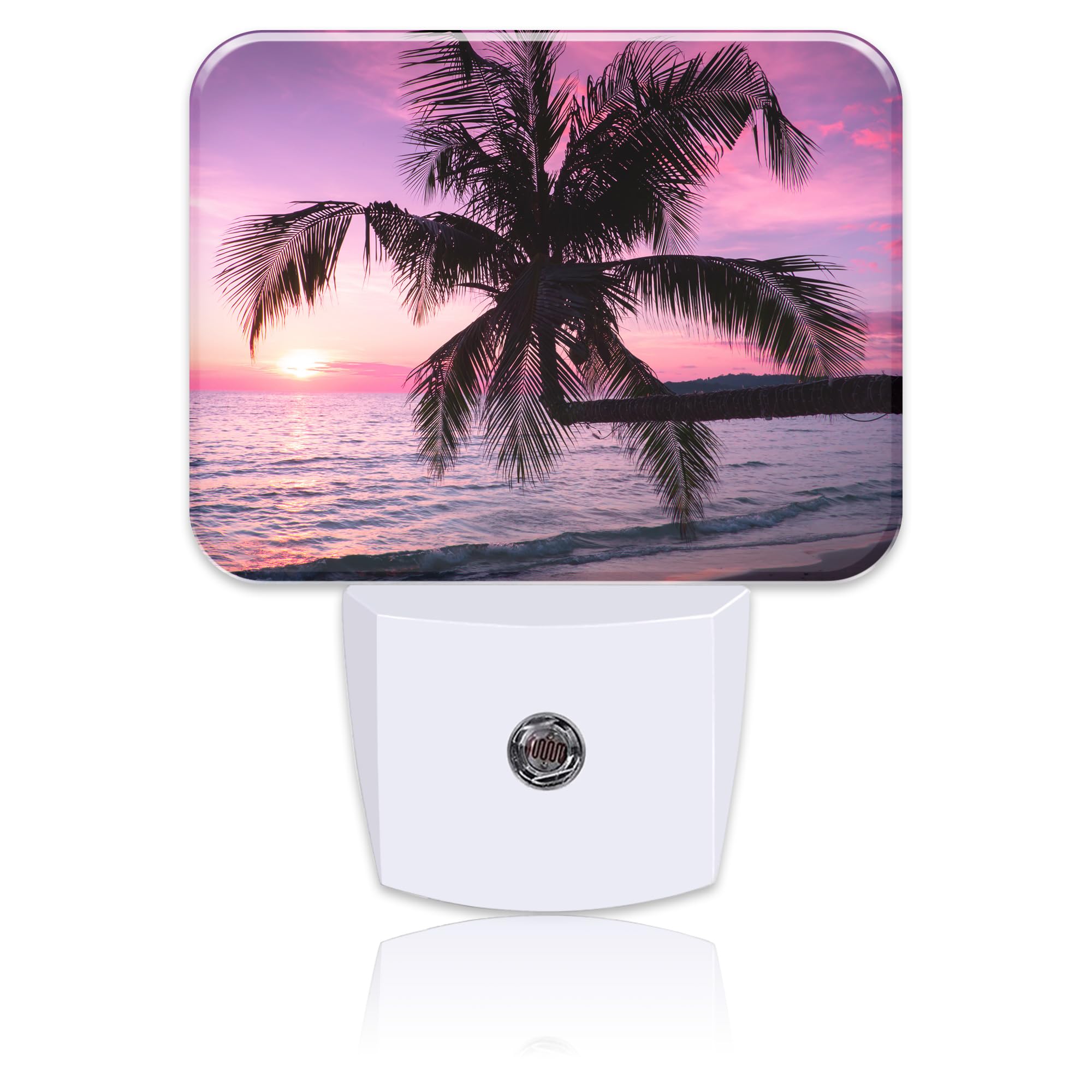 Beautiful Purple Pink Sunset Night Light Tropical Palm Tree Nightlight Plug into Wall with Dusk to Dawn Sensor for Kid Girls Boys Women Men Room, Hallway, Kitchen, Bathroom, Stairs Decor