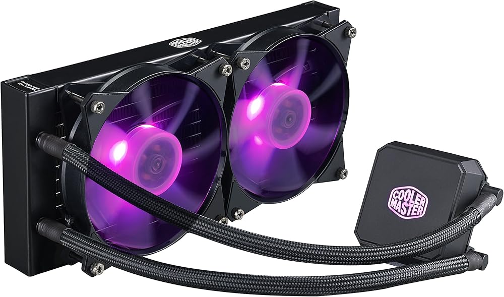Cooler Master MasterLiquid LC240E RGB Close-Loop AIO CPU Liquid Cooler, 240mm Radiator, Dual Chamber RGB Pump, Dual MF120R RGB Fans, RGB Lighting - View 1