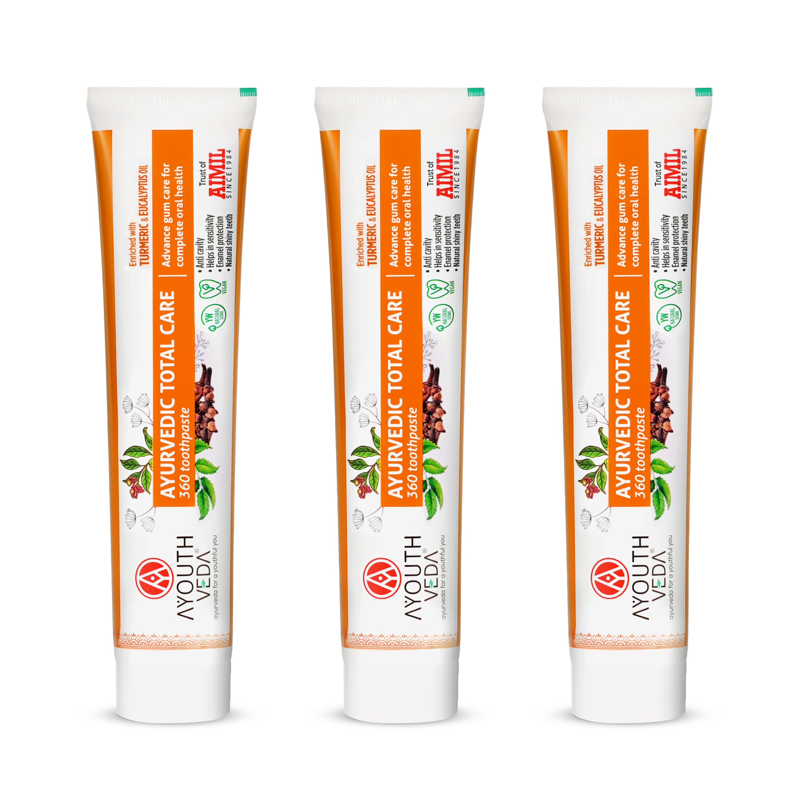Ayouthveda Total Care 360 Toothpaste | Turmeric & Eucalyptus Oil Toothpaste for Cavity Prevention, Enamel Protection, Gum Strengthening & Long-Lasting Fresh Breath | Natural Anti-Bacterial Oral Care Formula | 100g (Pack of 3)-image-5