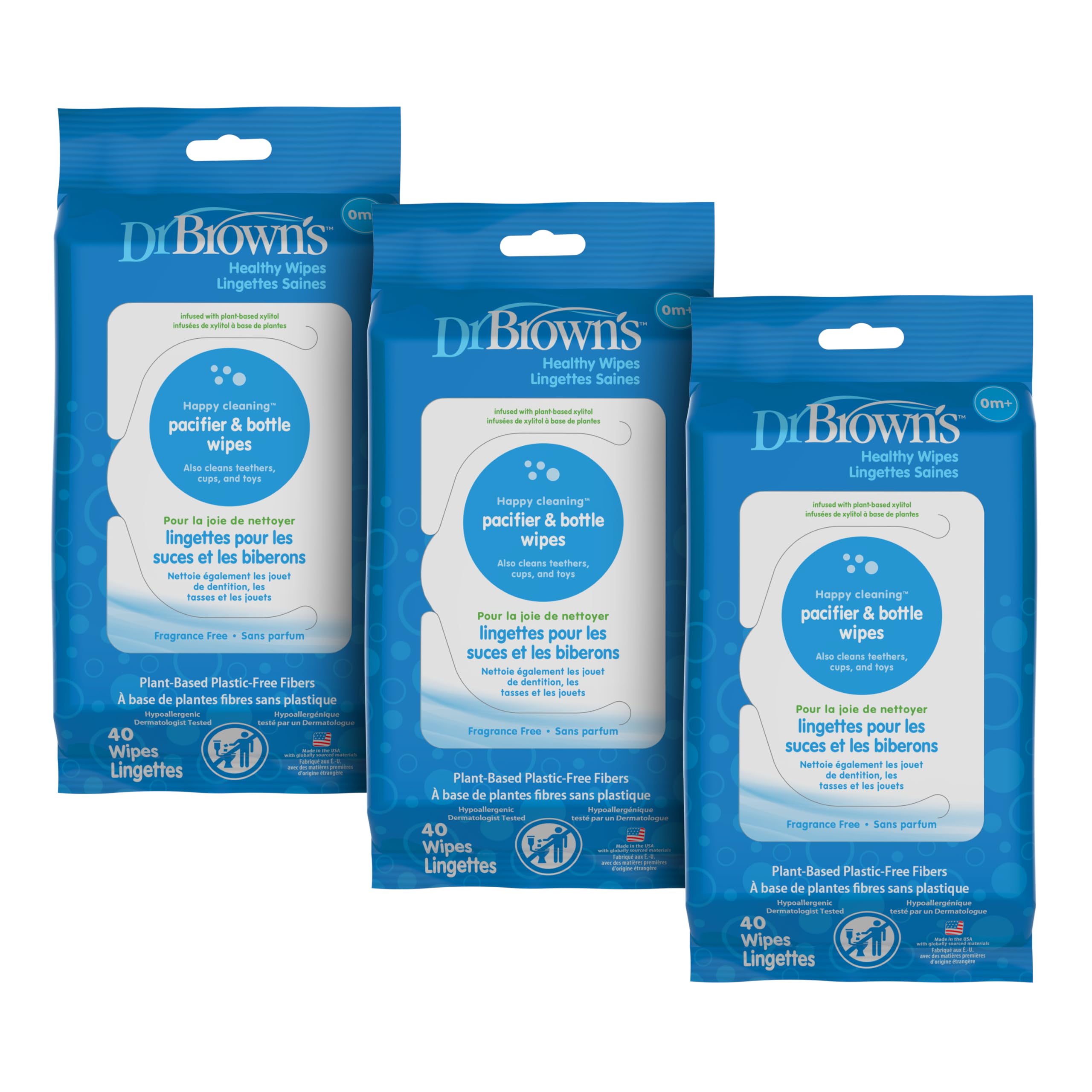 Dr. Brown's Bottle and Pacifier Healthy Wipes, Naturally Cleaning for Bottles and Baby Items, 40 Count, 3 Pack