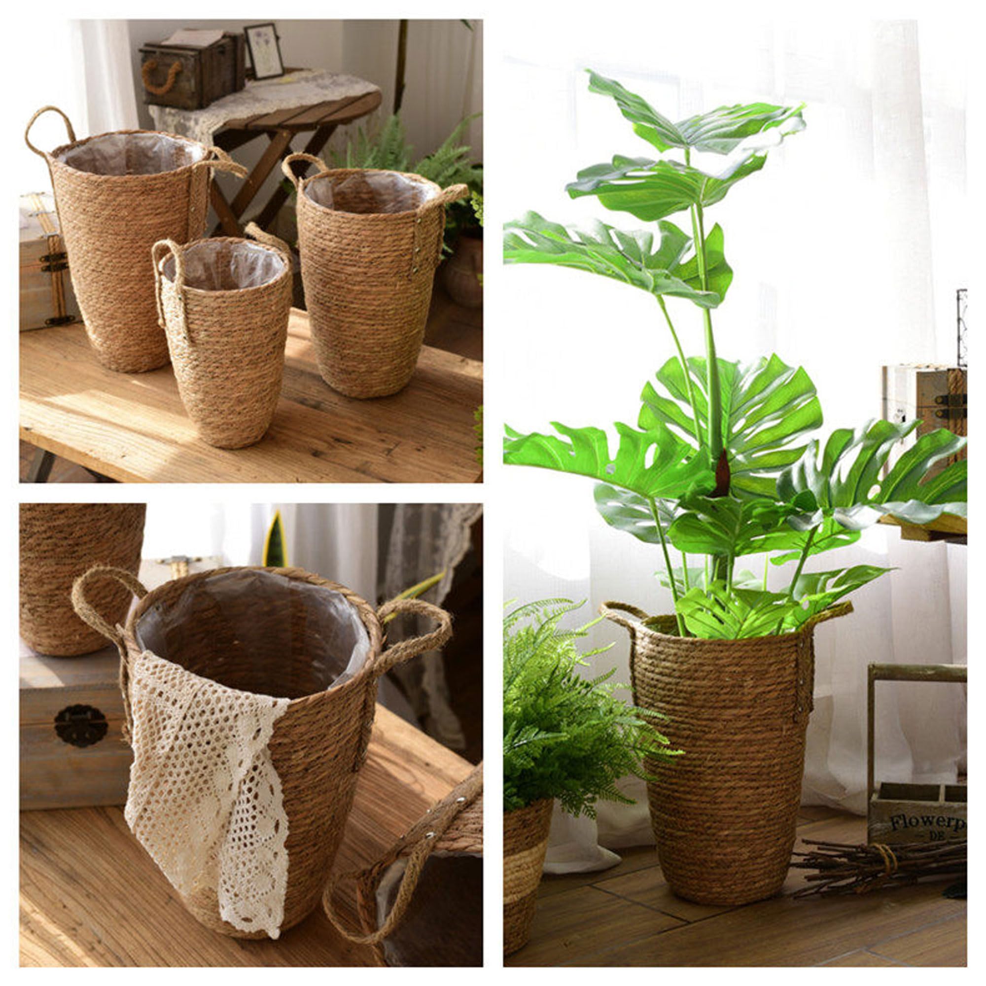 1 sztuka pleciony wazon z trawy na suszone kwiaty i trawę z pióropuszem, rustykalny urna podłogowa i stołowa, kosz na kwiaty z trawy morskiej do salonu, wejście deco Boho(kolor: średni)