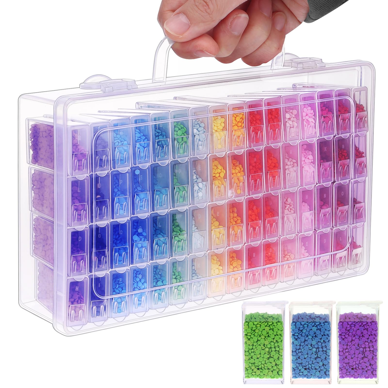 SGHUO 64 Grid Diamond Painting Storage Containers Diamond Art Accessories Tool Box Craft Storage with Adjustable Dividers for Beads, Art DIY, Crafts, Jewelry, Plastic Organizer with Label Stickers