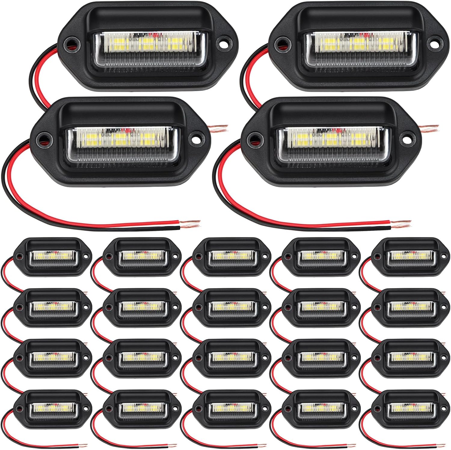 Mudder 24 Packs 12V 6 LED License Plate Light Waterproof License Plate Lamp Taillight for Truck SUV Trailer RV Trucks and Boats Tags