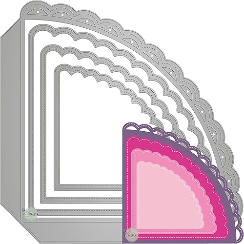 Matty's Crafting Joy Juego de 4 troqueles de bolsillo esquinero cosido, troqueles festoneados, troqueles de corte de metal anidados grandes para