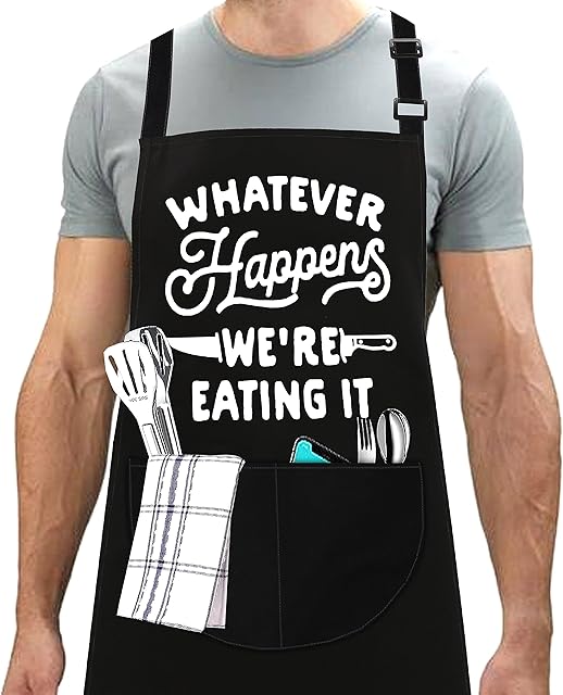 LINEN CLOSET® Adjustable Bbq Aprons for Men Funny Rude Chef Aprons Christmas Grilling Gifts for Dad Son Father Husband with 2 Pockets- Me Boss You Wife Apron