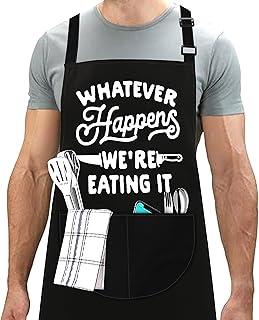 LINEN CLOSET® Adjustable Bbq Aprons for Men Funny Rude Chef Aprons Christmas Grilling Gifts for Dad Son Father Husband Grandad with 2 Pockets