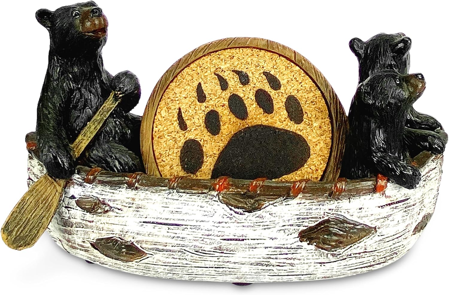 Rivers Edge Products Rivers Edge Products Coaster Set - 1 Decorative Coaster Holder and 4 Drink Coasters - Rustic Poly-Resin with Non-Slip Cork Backing - Gift-Ready Kitchen Decor for Home, Cabin, Bar