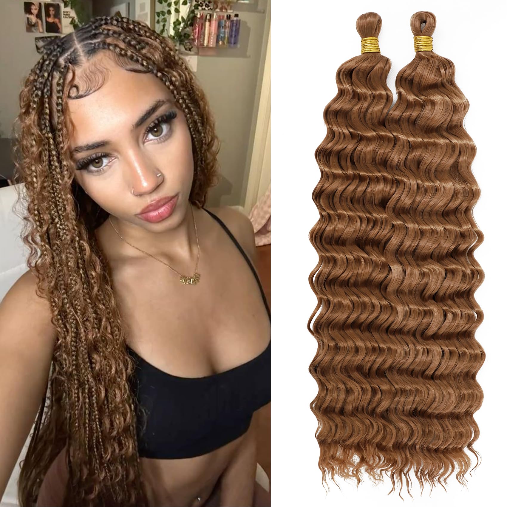 Eerya Long Curly Braiding Hair 20 Inch 2 Packs Deep Ocean Wave Crochet Hair for Black Women Deep Wave Braiding Hair for Boho Braids（20 inch, #30）