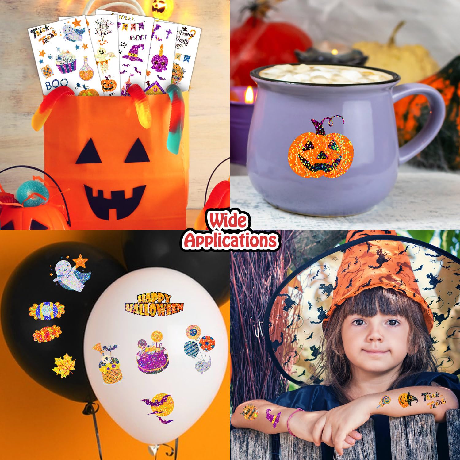 Leesgel Halloween Glitter Tattoos for Kids 280pcs Temporary Tattoo Stickers for Halloween Costumes Decorations Make Up Toys - Image 4
