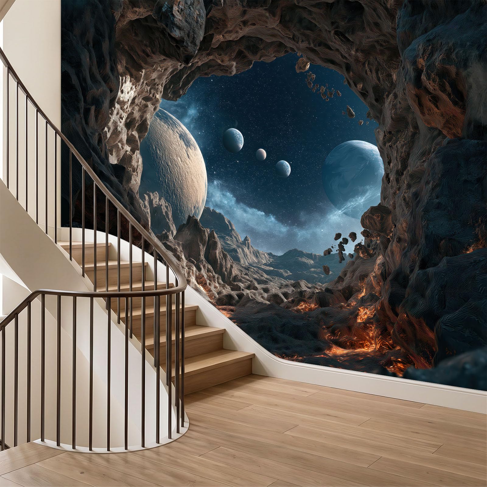 Tapeta 3D Panoramiczny obraz ścienny 500 x 280 cm Fantasy Universum Planetenlandschaften tapeta gobelin plakat panoramiczny salon dekoracja ścienna do pokoju dziecięcego, ciemnoszary
