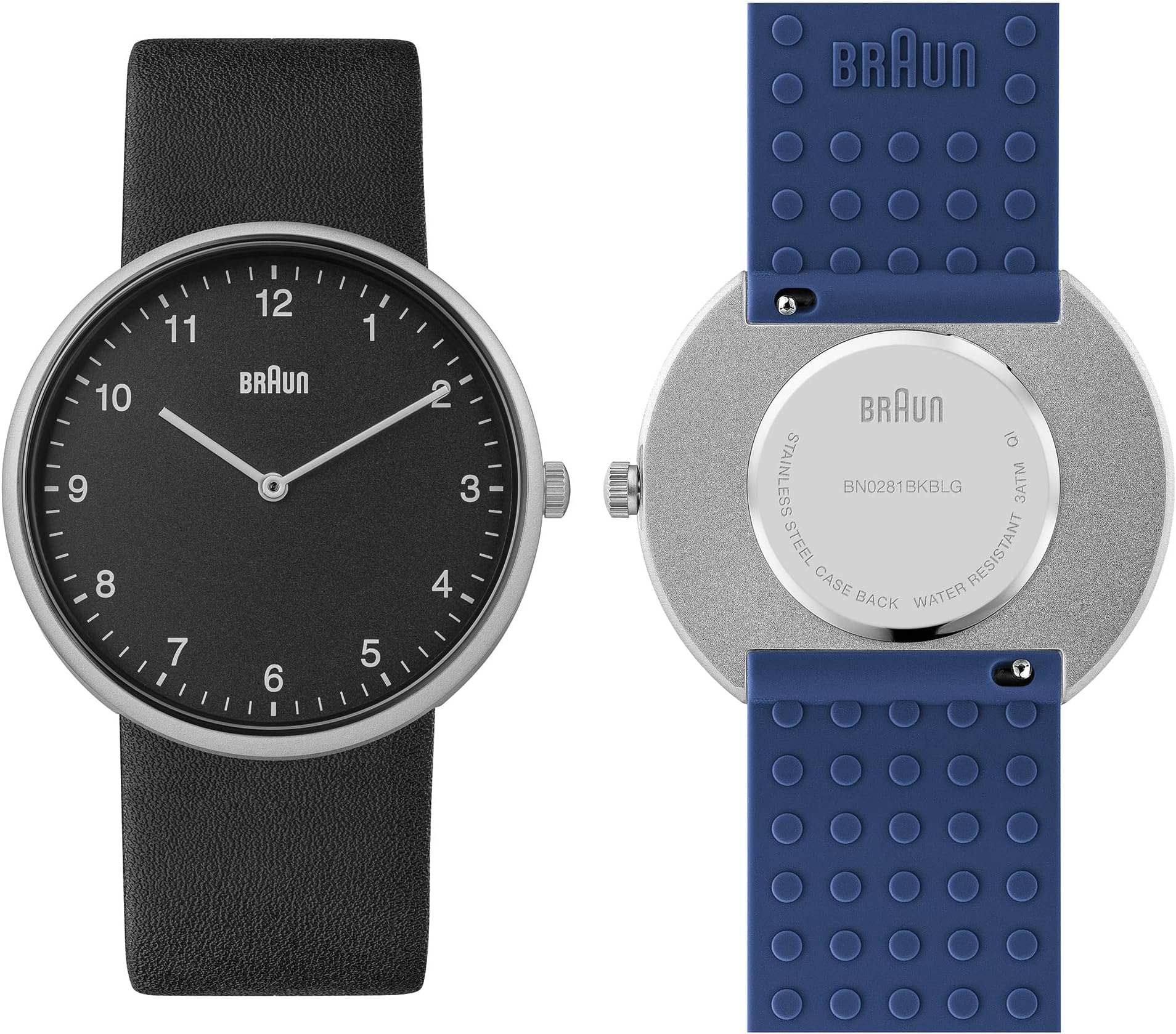 Braun 2-Hand Analogue Quartz Watch with Additional Silicone Rubber Strap, Quick-Release Spring Bars, 38mm.