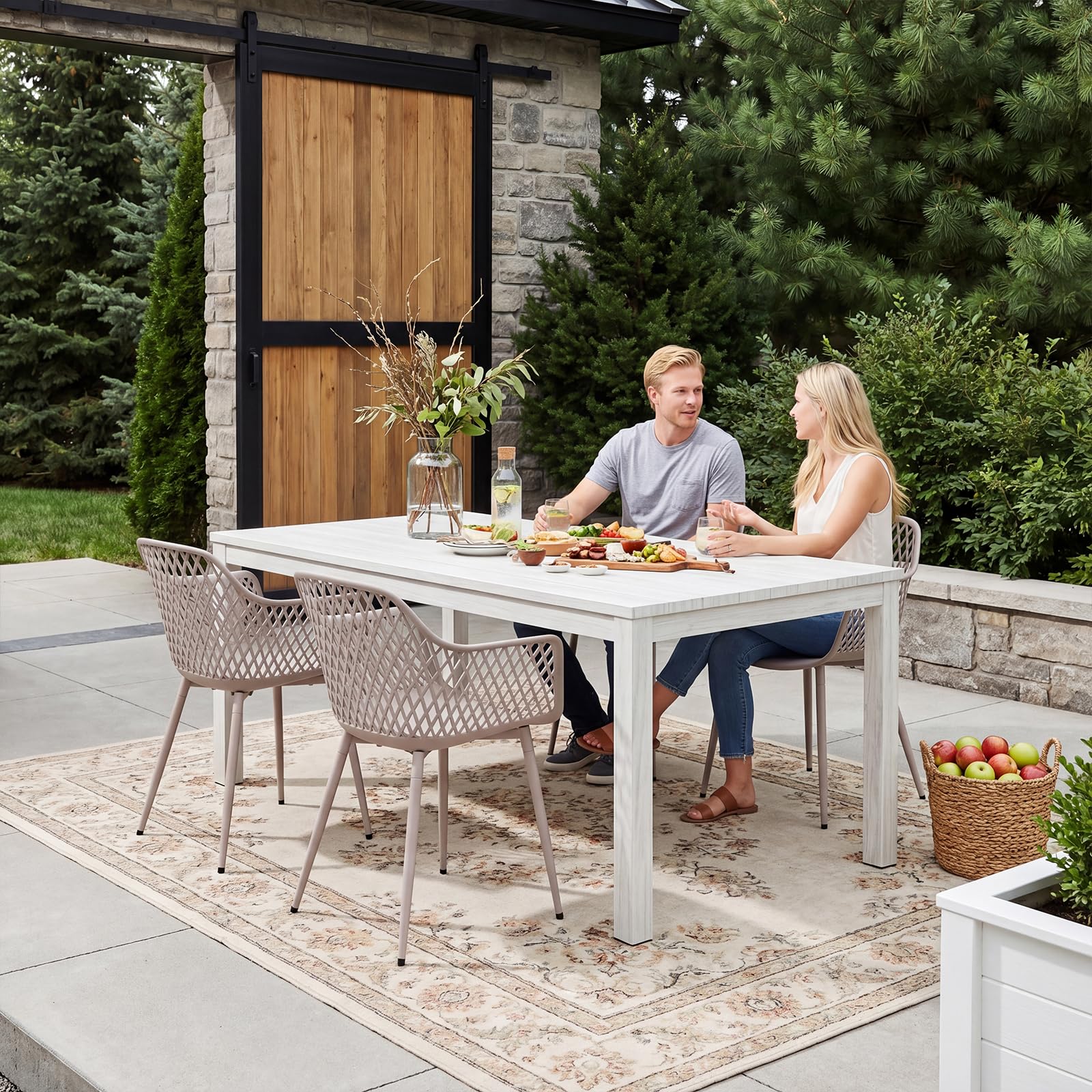 buybyroom Sillas Terraza Exterior, Pack de 4 Sillas Jardin Exterior con Reposabrazos, Patas de Metal y Respaldo de Plástico Ergonómico, para Jardín, Terraza, Balcón, Salón,Comedor,Caqui Claro