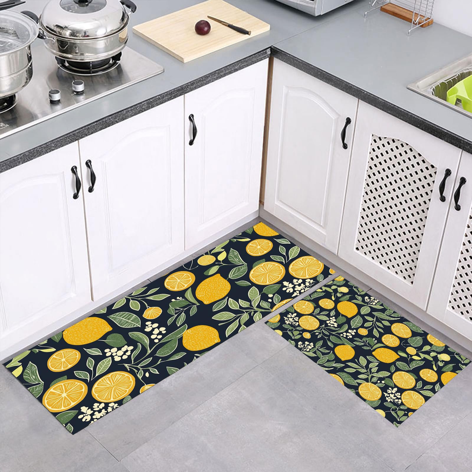 Tapis de cuisine antidérapant super absorbant grand format jaune et vert